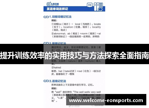 提升训练效率的实用技巧与方法探索全面指南